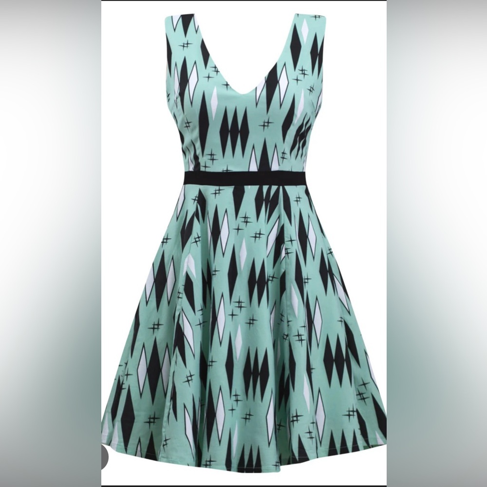 Sourpuss Green and Black Fit and Flare Dress